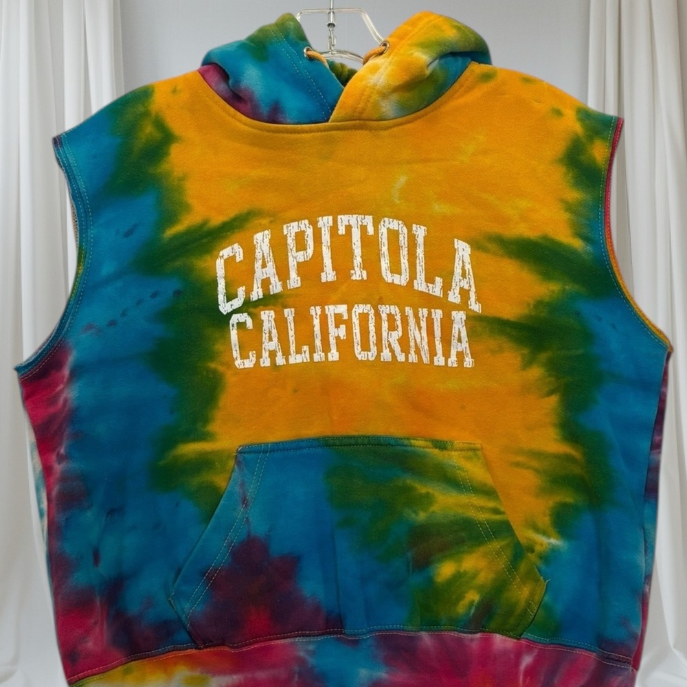 Unisex Tie Dye Sleeveless Capitola California Hoodie Sz. Med. EUC
